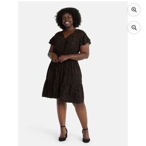 Terra & Sky Black and Brown Midi Dress